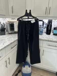 NWT Stylus Drawstring Black Pants With White Stitching Low-Rise Quick-Dri Sz M - Picture 1 of 17