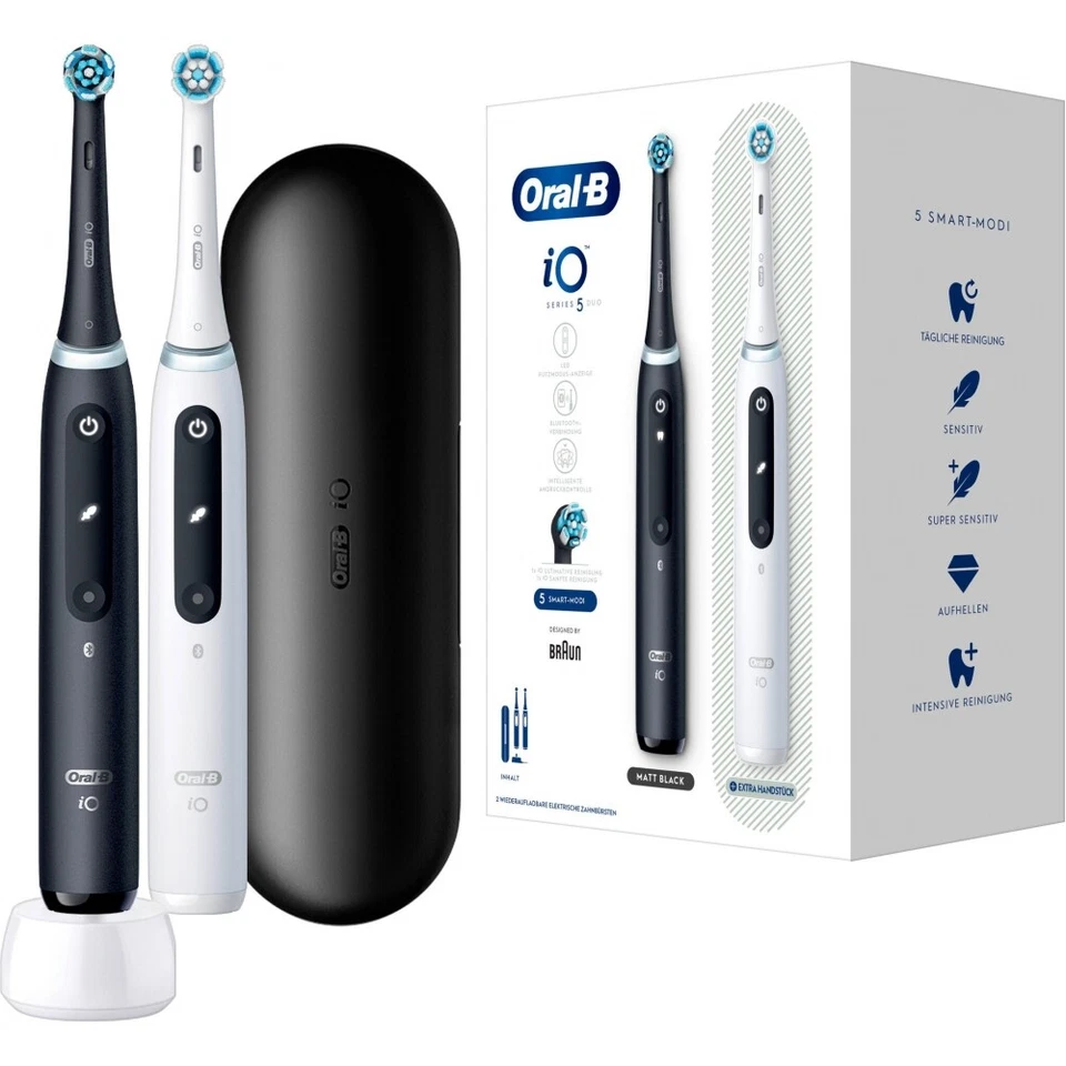 Oral-B iO 5 LED Elektrische Zahnbürste und Reiseetui - Schwarz/Weiss