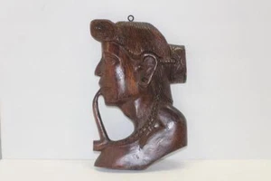 8 1/2" Indo Stammes Männer Rauchen Pfeifen handgeschnitzt Holz Wandtafeln Thailand  - Bild 1 von 4