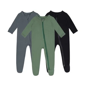 Baby Boy Footed Pajamas with Mittens,Rayon Made from Bamboo Sleepers, 2 Way Z... - Picture 1 of 7