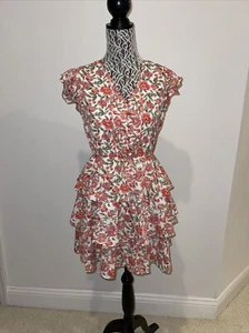 Allegra K New Women’s Summer Red Pink Floral Size S Lined Tiered Fit Flare - Picture 1 of 9