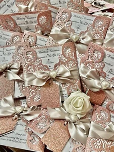 HOCHZEITSEINLADUNG ROSA BLUSH ROSEGOLD GLITZER GLITZER & GRAU MARMOR KARTE & SCHLEIFE - Bild 1 von 7