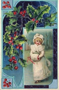 CHRISTMAS And NEW YEAR - Girl With Muff Art Deco Postcard - Picture 1 of 2