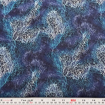 VIntage Hoffman Coral Branches Blues Cotton Fabric HALF YARD Remnant 18" x 44" - Image 1 of 2