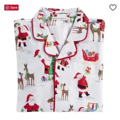 Nuevo Pijama Camisa y Pantalones Pottery Barn Niños Talla 4 Holiday Jolly Santa Franela Foto 1 de 3