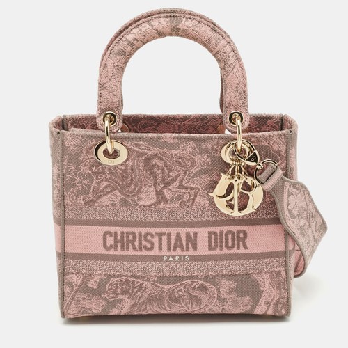 Sac fourre tout Dior rose/gris toile moyen Toile de Jouy Lady D Lite