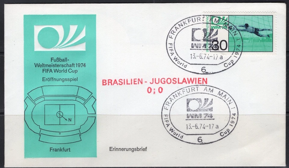 Sello Alemania 1974 y Copa Mundial FIFA Frankfurt especial cancelar Foto 1 de 1