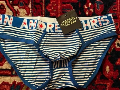 NUEVO NUEVO CON ETIQUETAS Raro Andrew Christian Sky Rayas Calzoncillo con Casi Desnudo Talla L Foto 1 de 4