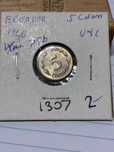 1946 Ecuador 5 Centavos KM# 75b, bankfrisch. Münze #1307. Kostenloser Versand - Bild 1 von 2
