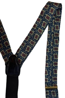 Tirantes clásicos CAS Alemania - Mezcla de seda geométrica azul marino con cuero y latón Foto 1 de 4