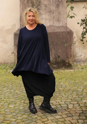 MAGNA - Lagenlook TUNIKA SHIRT & TASCHE Gr 44 bis 58 - navy blau — 第 1/4 张图片