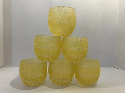 1950s Roly Poly Rubber Spaghetti String Glass Set of 6 Glasses MCM Yellow - Image 1 of 4