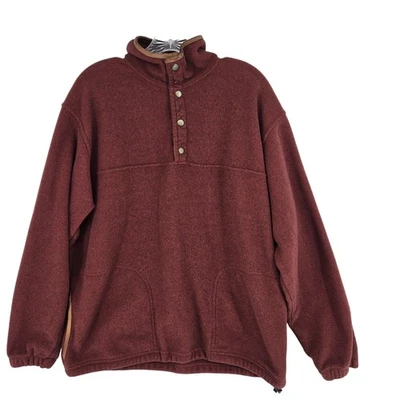 Pullover Orvis para Hombres Mediano Rojo Vellón A Presión Frontal Cuero Borde Exterior Bolsillos Foto 1 de 4