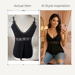 Jessica Simpson Y2K Lace Babydoll Top Size Med Black Cami Lingerie SRetro Boho - Picture 1 of 14