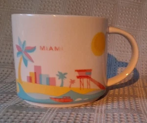 Starbucks Been There Collection Miami Coffee Tea Mug Cup White Blue Inside 14oz  - Picture 1 of 8