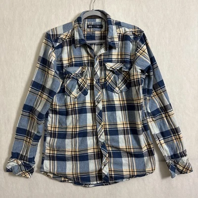 Camisa de flanela BKE masculina tamanho grande ajuste padrão manga longa botão para cima pérola encaixe - Imagem 1 de 4