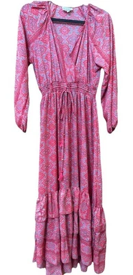 Anthropologie Boemo Sz SP Maxi Dress Ruffle Tiered Floral Tassel Long Sleeve - Image 1 of 4