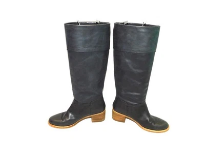 UGG 尺码 7 EU 38 黑色皮革 Carlin 高帮骑行靴粗跟及膝高 — 第 1/4 张图片