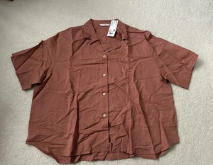 Uniqlo women regular XXL brown linen blend open collar short sleeve shirt NWT - Picture 1 of 5