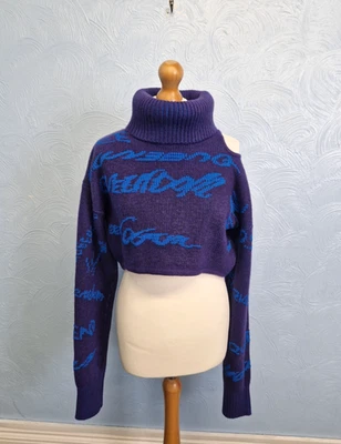 H&M Studio Jumper Size M Cropped Roll Neck 2021 A/W Purple Cold Shoulder Boxy - Image 1 of 4