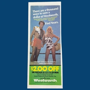 1979 Woolworth Hawaii Vintage Print Ad with Coupon & Locations Swimwear Couple - Picture 1 of 4