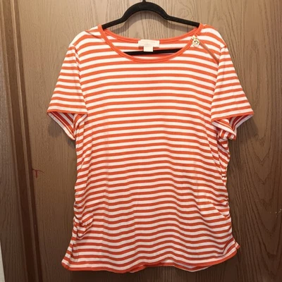 MICHAEL Michael Kors Talla Grande Mujer Hombro Cremallera Naranja y Blanco Camiseta 3X Foto 1 de 4