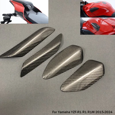 Carbon fiber fuel tank cap & rear slider Fit for For Yamaha YZF R1 R1M 2015-2023 - Image 1 of 4
