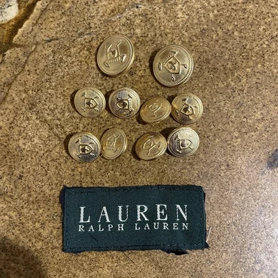 Ralph Lauren Brass Gold Blazer Lot 10 Replacement Buttons Set Suit shield - Image 1 of 4