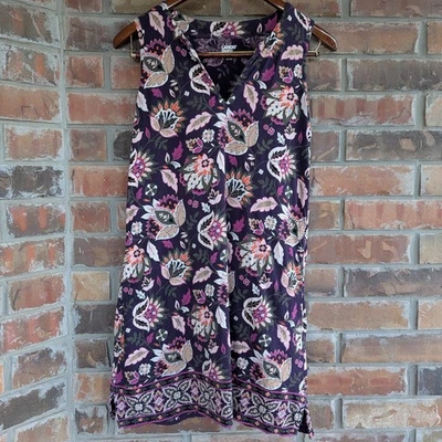 Lands' End Purple Floral Mini Dress Swim Cover Up V Neck 100% Cotton Sz S 6-8 - Image 1 of 4