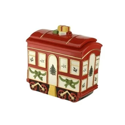  Christmas Tree Cookie Jar with Lid, 8.5" Ceramic Holiday Train Car Dish for  - Image 1 of 4