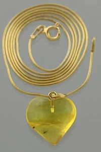 2 Insects BALTIC AMBER Gold Plated Silver CHAIN Pendant HEART 3.4g 220126-11 - Picture 1 of 3