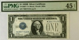 1928B $1 PMG45 EPQ CHOICE UNCIRCULATED SILVER CERTIFICATE (CB BLOCK)    3837 - Picture 1 of 6