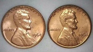 1964 P D 1C Lincoln Memorial Cent BU Lg Date 2 coins 25oo0518-2 - Picture 1 of 2