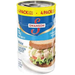 (4 Pack) Swanson White Premium Chunk Canned Chicken Breast in Water, 4.5 Oz - Picture 1 of 7