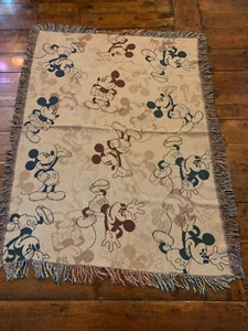 Classic Mickey Mouse Disney Parks Fringed Woven Tapestry Throw Blanket 56"x40" - Picture 1 of 9