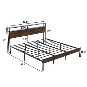 Full/Queen/King Size Bed Frame with 2-Tier Storage and LED Lights Headboard - Picture 1 of 13