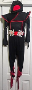 Boys Stealth Ninja Costume Throwing Stars Knife Belt Mask Red Armor Halloween LG - Picture 1 of 8