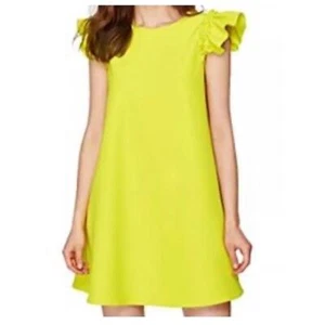 Who What Wear Neon Yellow Frilled Sleeve Shift Dress Size L - Picture 1 of 5