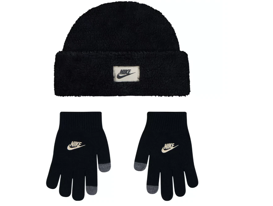 Nike Unisex Youth Beanie Hat Gloves 2 Piece Set Black Youth 8-20 9A3070-023