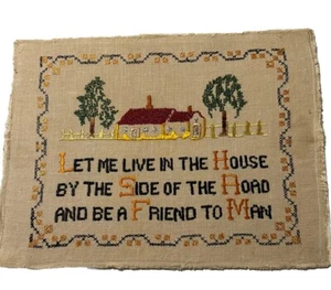 Vtg 1920s Hand Made Needlepoint Sampler Sam Foss Poem "Let Me Live In The House" - Picture 1 of 12