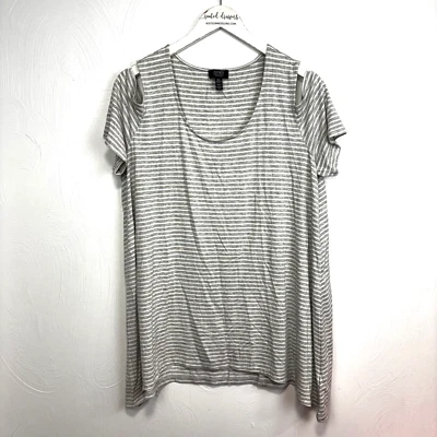 Blusa Camiseta a Rayas Signature Hombro Frío Gris Cuello Redondo XL Jones New York Foto 1 de 4