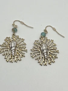 Kirks Folly Gold Coral, Opalite & Silver Conch Shell Wire Hook Dangle Earrings - Picture 1 of 6