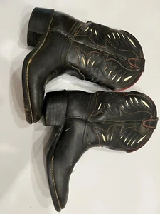 Vintage ACME Leather Child's Rodeo Cowboy Boots 1950s Bull Longhorn Inlay Kids - Picture 1 of 7
