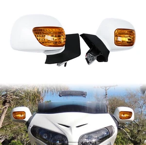 Pearl White Rear-View Mirrors W/Turn Signals Fit For Honda Goldwing GL1800 01-17 - Picture 1 of 12