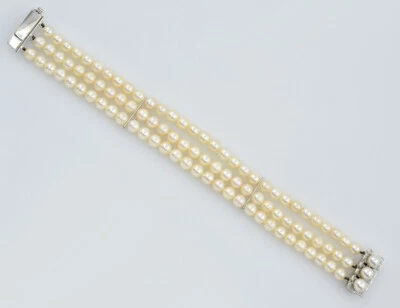 Perlen Armband 3-reihig 19 cm 585/000 14 K Weißgoldschloss - Bild 1 von 4