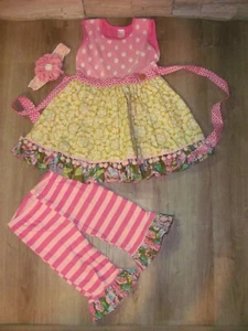 Giggle Moon LOVE JOY LAUGHTER Dress & Capri Set w/ HEADBAND -Size 6 YEARS VGUC - Picture 1 of 4