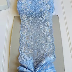 Stretch Baby Blue & White Floral Lace Trim for Sewing/Lingerie/Crafts/6.25” Wide - Picture 1 of 12