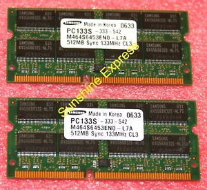 1GB 2x512MB Samsung PC-133 133MHz SODIMM Memory Module M464S6453EN0-L7A - Picture 1 of 1
