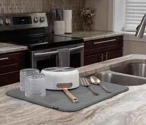 Large 16"x18" Grey Microfiber Dish Drying Mat Absorbent Kitchen Counter Pad - Picture 1 of 6