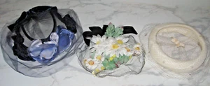 SET of 3 Vintage 50's Daisy And Netting/tulle Pill Box Hats - Picture 1 of 17